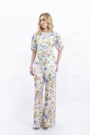 Wide-Leg Lace Floral Pants