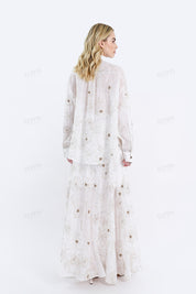 White Rayon-Linen Blend Embroidered Oversized Shirt