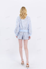 Light Blue Beaded Lace Bomber Jacket
