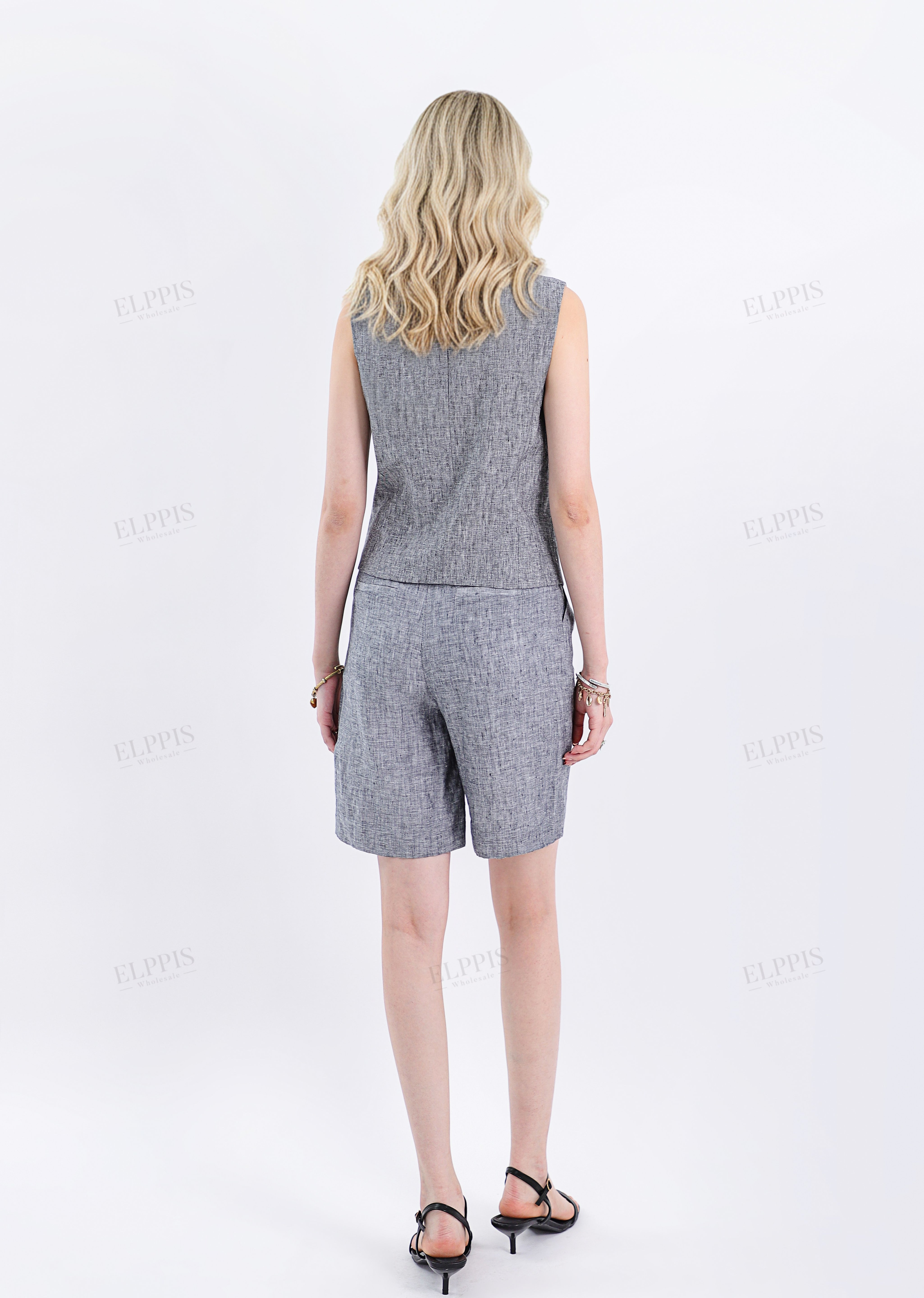 Grey Linen Tailored Shorts