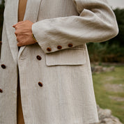 Beige cotton linen blazer long sleeve blazer