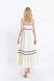 Cream Rayon-Blend Spaghetti-Strap Maxi Dress with Wave Trim