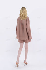 Khaki Ramie Oversized Button-Front Long-Sleeve Shirt