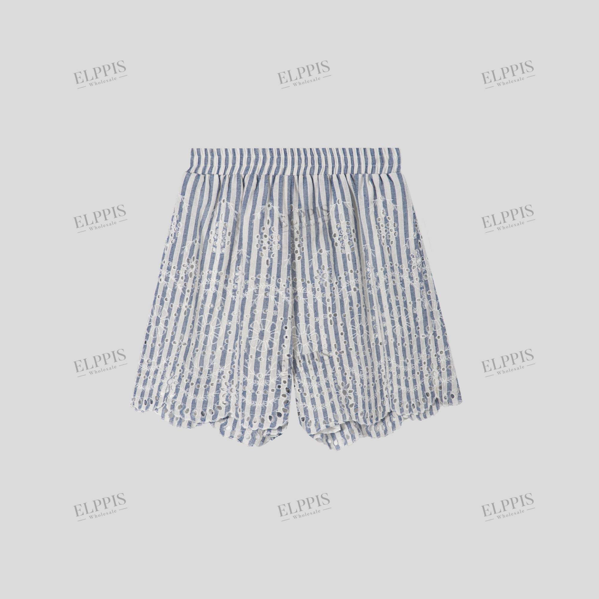 Striped cotton embroidered A-line shorts