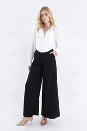 White Satin-Blend Bustier Blouse with Sheer Long Sleeves