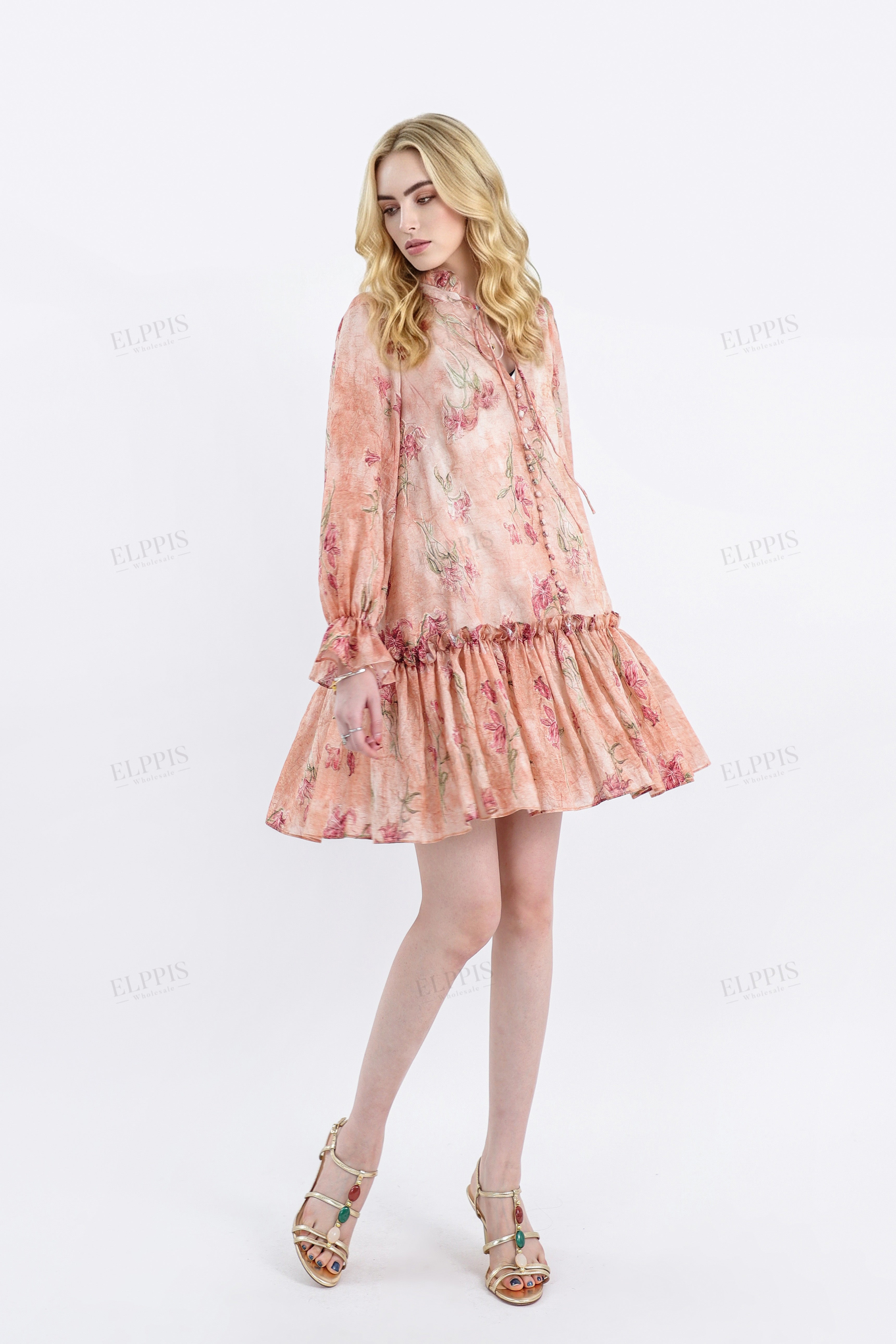 Button-Front Belted Tencel-Cotton Floral Dress