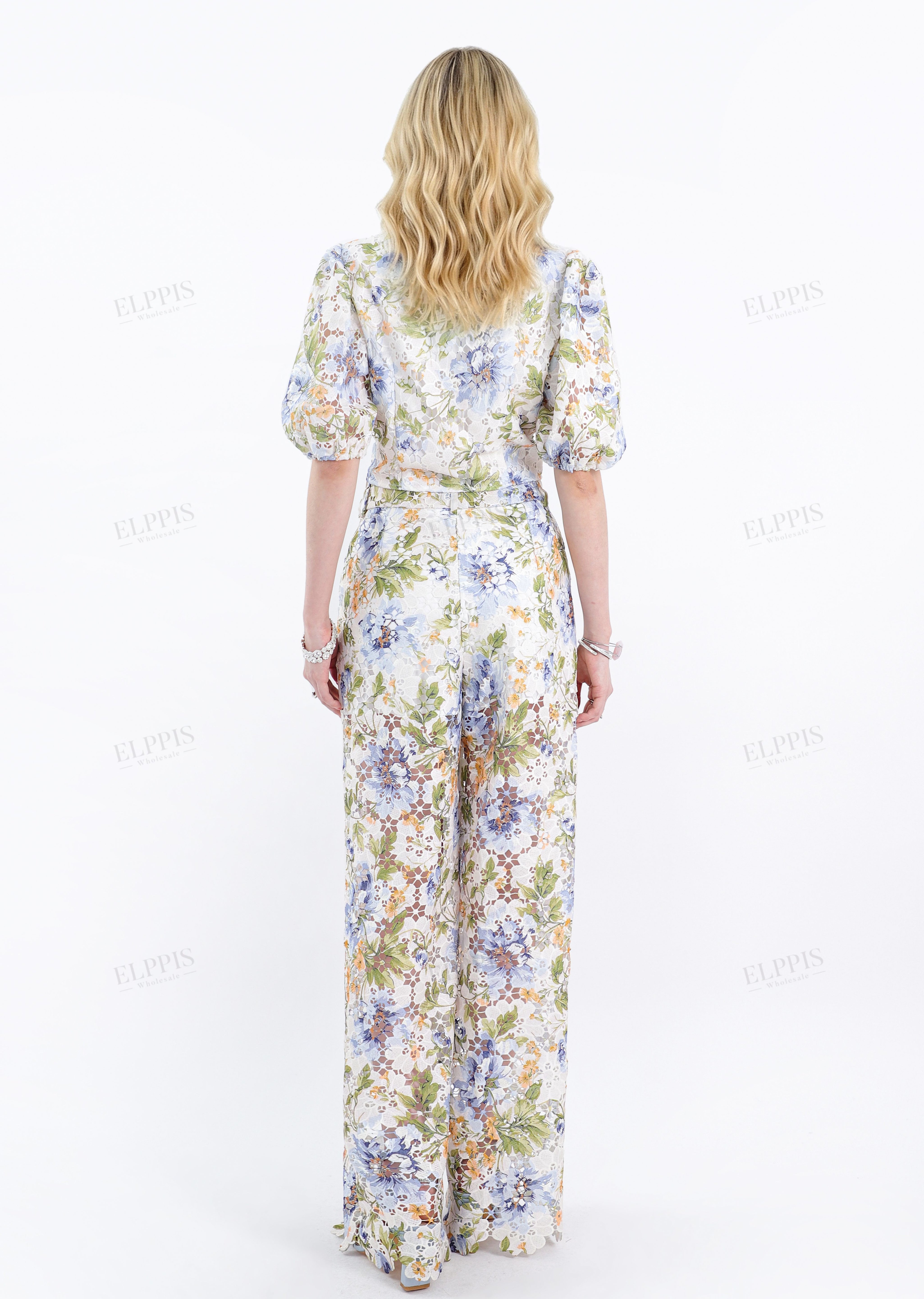 Wide-Leg Lace Floral Pants