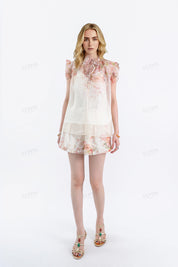 High-Waisted Floral Print Shorts with Decorative Belt