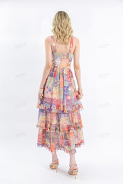 Colorful Patchwork Tiered Cami Maxi Dress