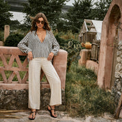 Minimalist cotton-linen wide-leg trousers