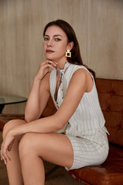 Beige Fine-Striped Linen-Blend Tailored Shorts