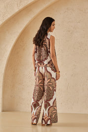 Ivory Multi-Tone Ornate Pattern Sheer Sleeveless Blouse
