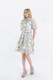 Belted Lace Floral Shirt Dress