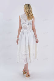 White Midi Skirt with Cutwork Lace Hem Detail