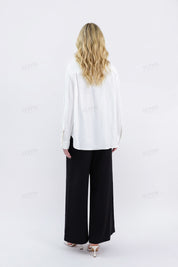 White Embroidered Linen Long Sleeves Shirt