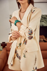 Cream Structured Blazer with Colorful Tulip Sequin Embroidery
