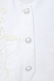 White Cropped Vest with Floral Cutwork Embroidery and Pearl Buttons product detail 1 – Elppis 1B5D07501WW-01CM