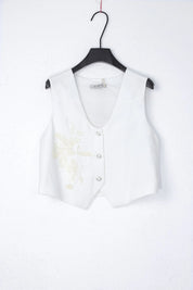 White Cropped Vest with Floral Cutwork Embroidery and Pearl Buttons product view – Elppis 1B5D07501WW-01CM