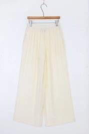 Cream Wide-Leg Pants with Black Embroidered Trim product detail 1 – Elppis 1B5I08924WW