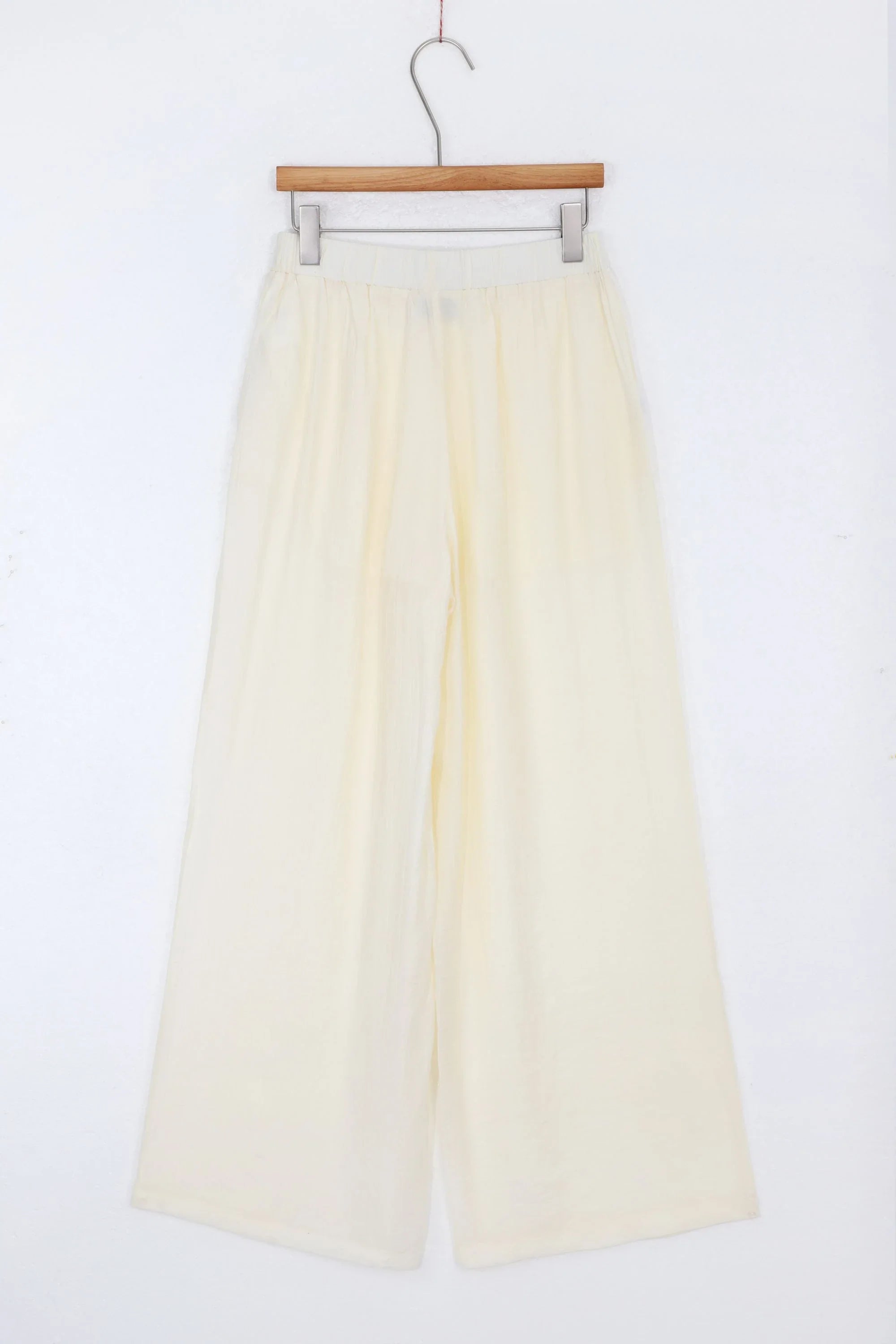 Cream Wide-Leg Pants with Black Embroidered Trim product detail 1 – Elppis 1B5I08924WW