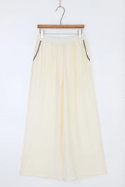 Cream Wide-Leg Pants with Black Embroidered Trim product view – Elppis 1B5I08924WW