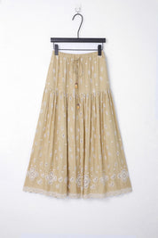 Beige Maxi Skirt with Cutwork Embroidery and Drawstring Waist product view – Elppis 1B5J09118WW