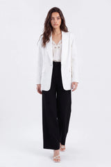 White Tailored Blazer with Beaded Floral Embroidery