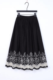 Black Embroidered Midi Skirt with White Lace Hem product view – Elppis 1J5J09674BN