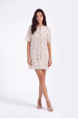 Cream Crochet Lace Fringe Mini Dress