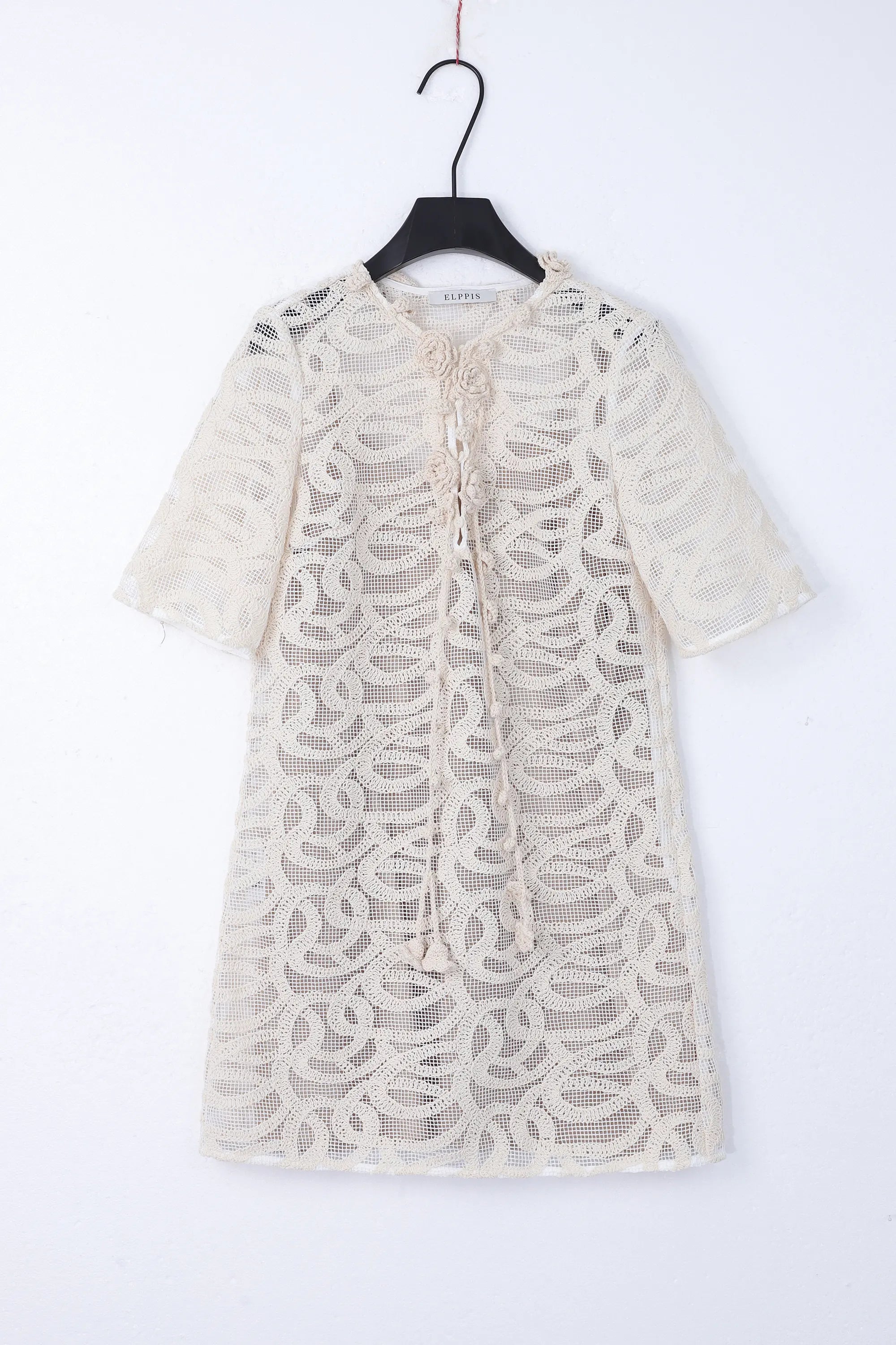Cream Crochet Lace Fringe Mini Dress product detail 2 – Elppis 1J6K08714BN