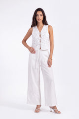 White Floral Lace Cropped Vest with Tie Detail