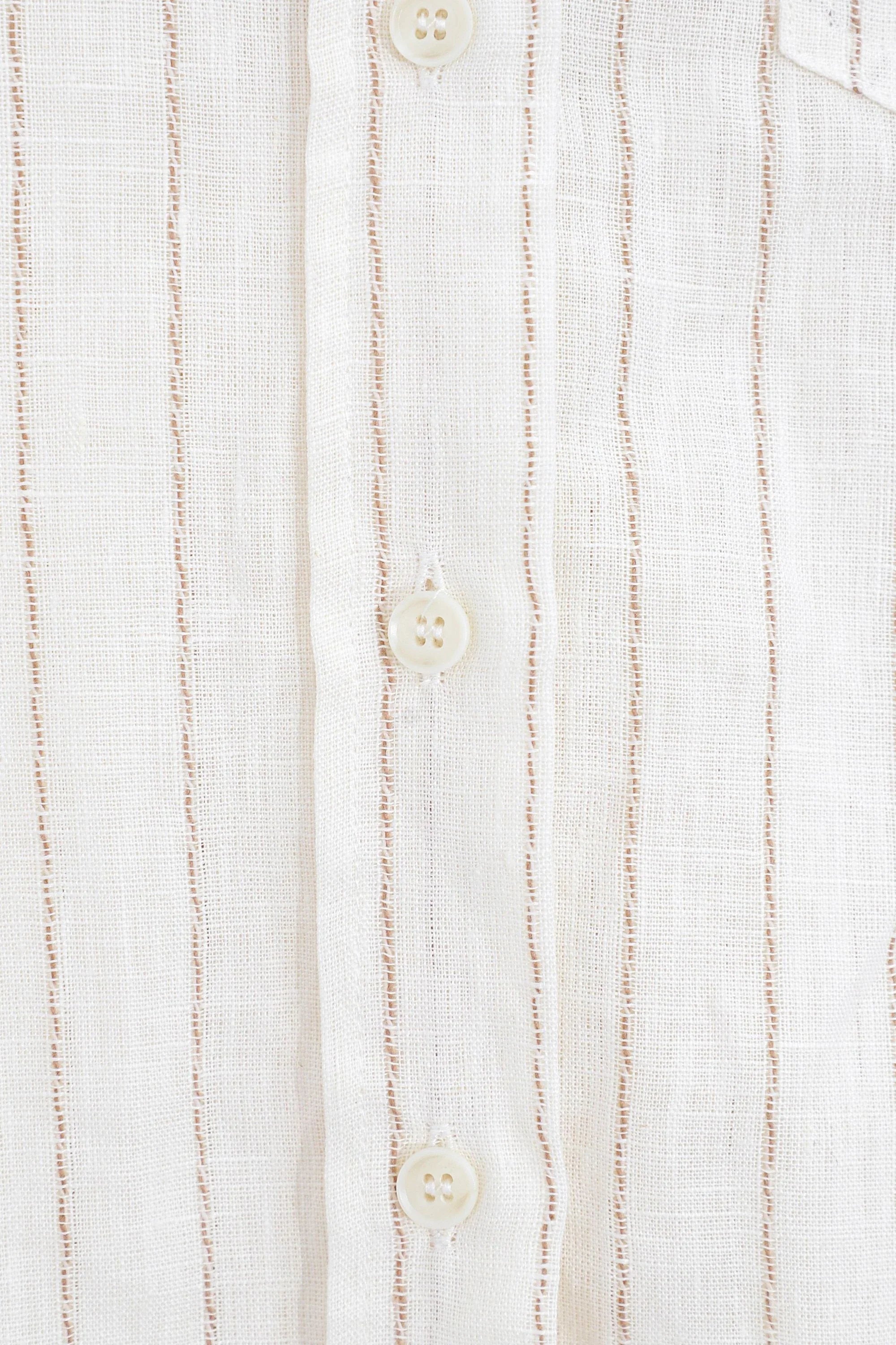 Cream Yarn-Dyed Striped Linen Oversized Long-Sleeve Shirt product detail 1 – Elppis 2B5F05882WW