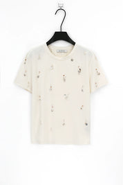 Cream Crew Neck T-Shirt with Shell and Pearl Embellishments product detail 1 – Elppis 3B5E05699WW