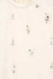 Cream Crew Neck T-Shirt with Shell and Pearl Embellishments product detail 2 – Elppis 3B5E05699WW