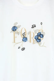 White Crew Neck T-Shirt with Paris Floral Sequin Embroidery product detail 2 – Elppis 3B5E06614WW