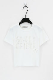White Embellished Crew Neck T-Shirt product detail 1 – Elppis 3B5E06617WW