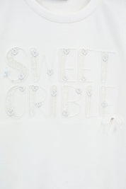 White Embellished Crew Neck T-Shirt product detail 2 – Elppis 3B5E06617WW