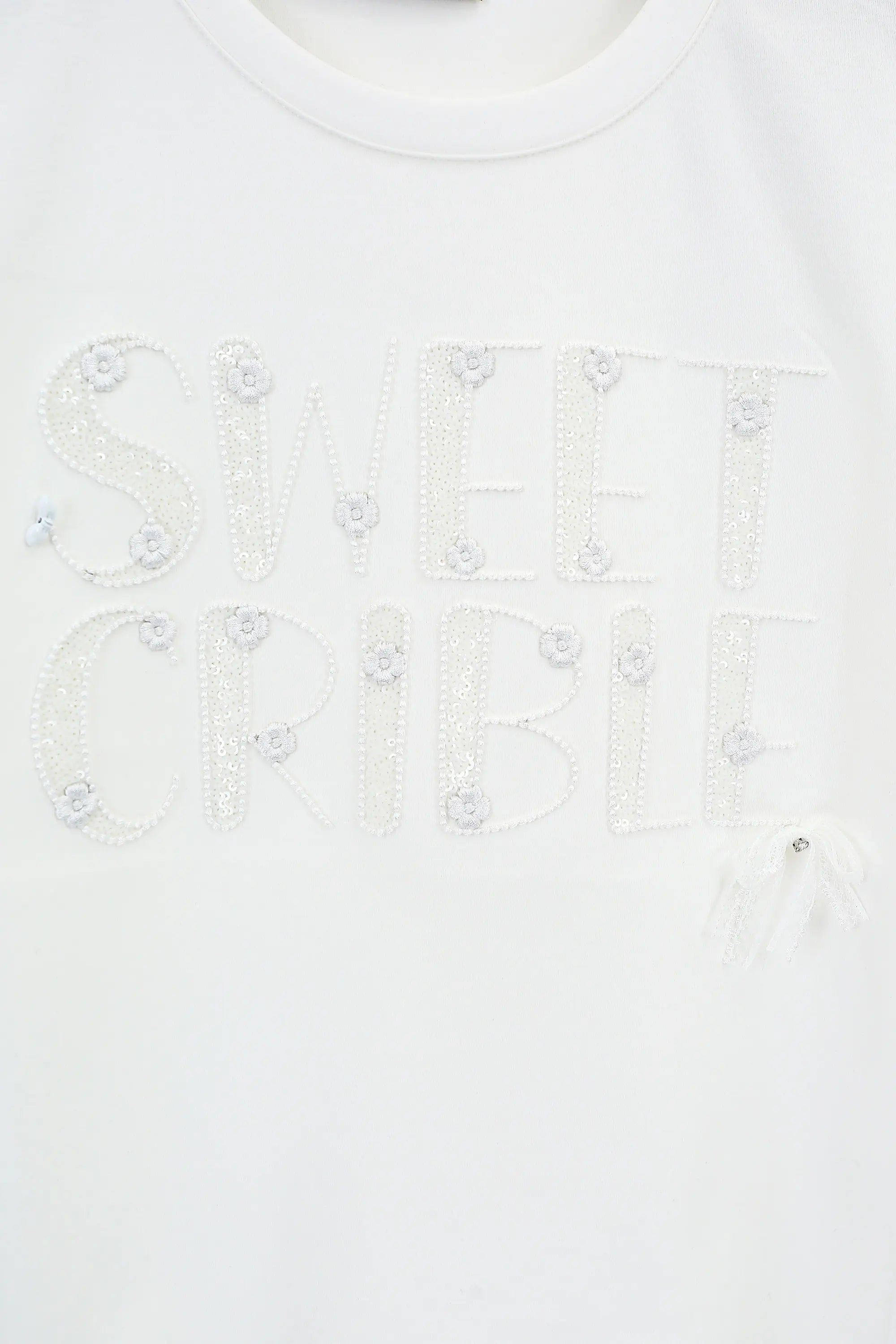 White Embellished Crew Neck T-Shirt product detail 2 – Elppis 3B5E06617WW