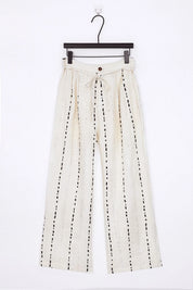 Cream Polyester Wide-Leg Pants with Black Dot Stripes product view – Elppis 3B5I07511WW