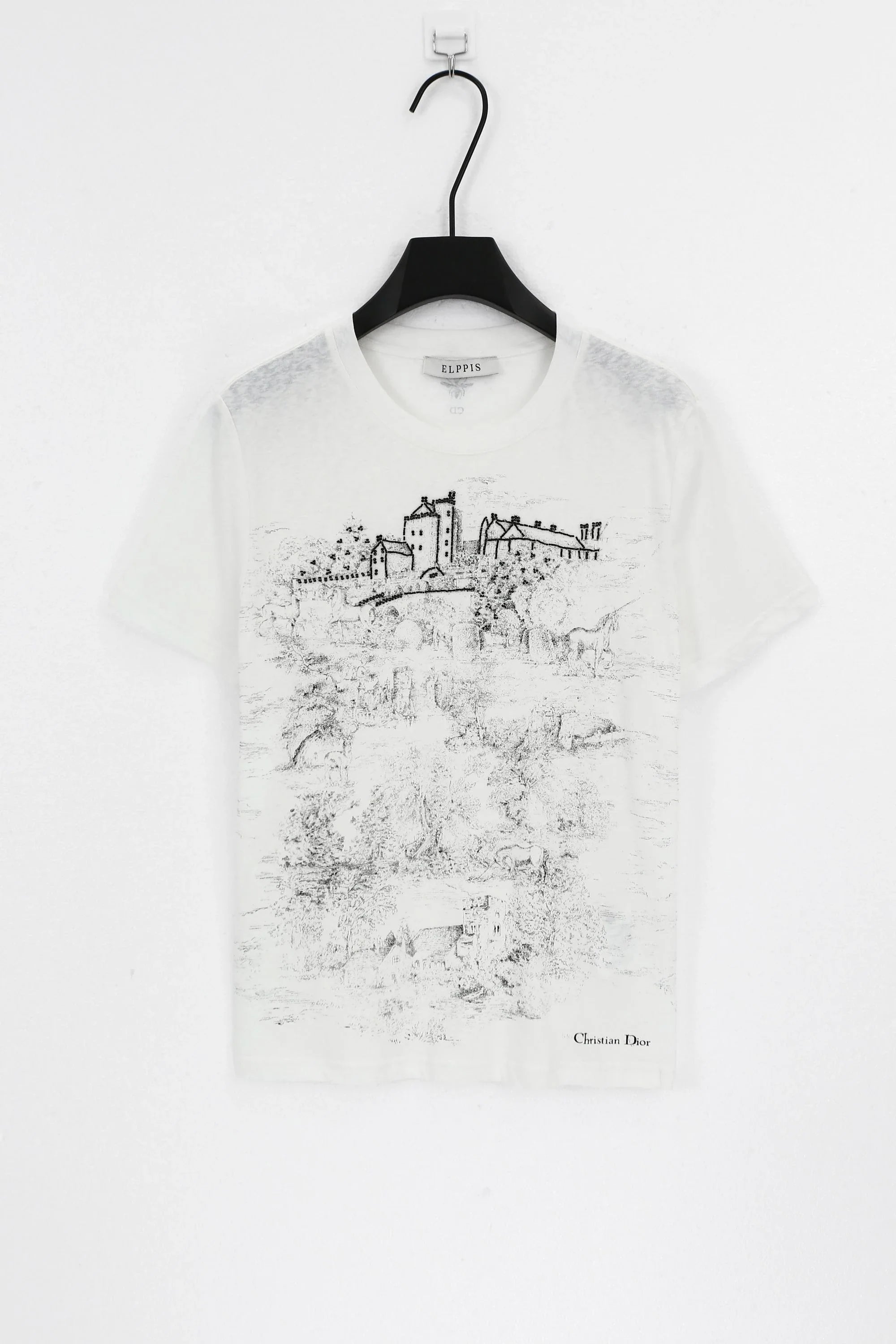 White Oversized T-Shirt with Black Architectural Sketch Print product detail 1 – Elppis 3B5S05570WW
