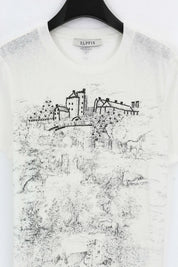 White Oversized T-Shirt with Black Architectural Sketch Print product detail 2 – Elppis 3B5S05570WW