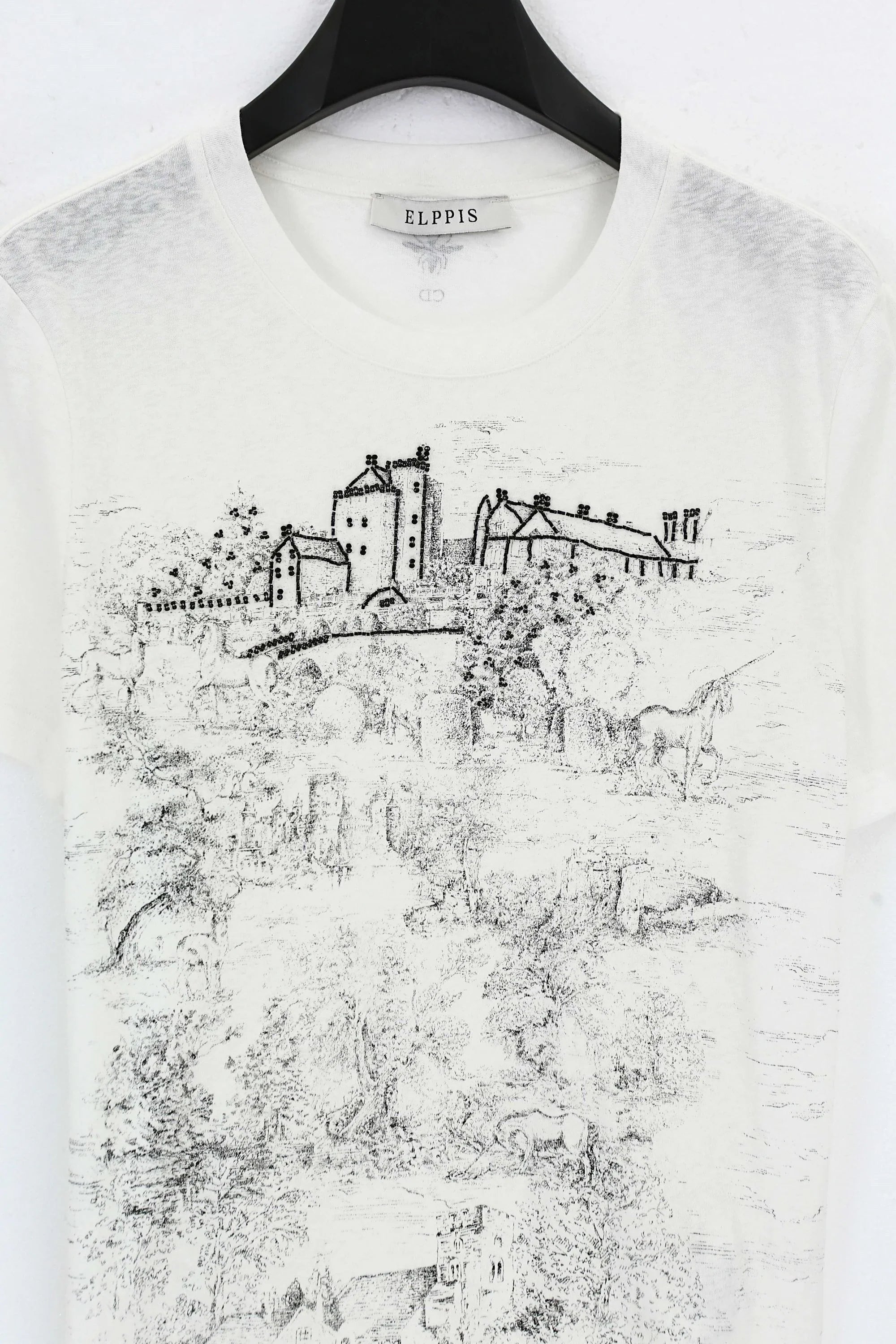 White Oversized T-Shirt with Black Architectural Sketch Print product detail 2 – Elppis 3B5S05570WW
