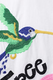 White Oversized Shirt with Free Me Hummingbird and Flamingo Tropical Embroidery product detail 2 – Elppis 3J5F01718BT