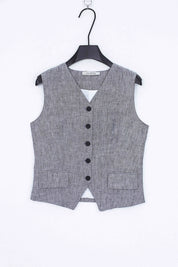 Grey Ramie-Cotton Blend Sleeveless Button-Front Vest product view – Elppis B4W3633WW