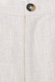 Beige Linen-Blend Short-Sleeve Blazer with Contrast Stitching — Product Detail 1