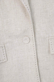 Beige Linen-Blend Short-Sleeve Blazer with Contrast Stitching — Product Detail 2