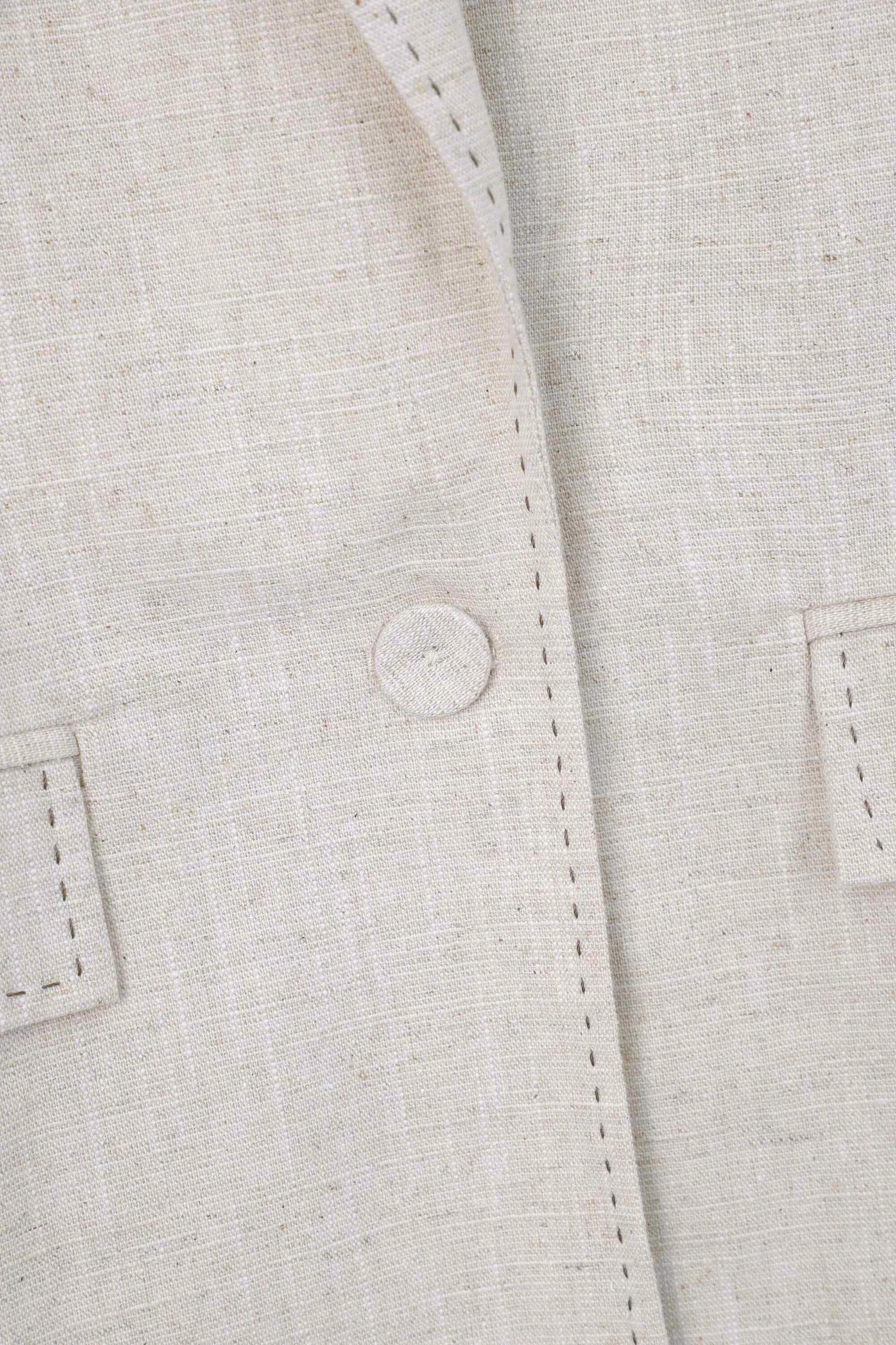 Beige Linen-Blend Short-Sleeve Blazer with Contrast Stitching — Product Detail 2