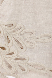 Elppis Beige Linen Long-Sleeve Blouse with Cutwork Embroidery, product detail view — SKU 2B5F07019WW