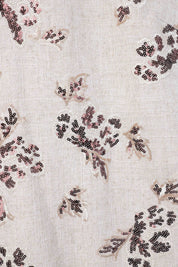 Beige Linen-Viscose Blend Floral Embroidered Sleeveless Midi Dress — design detail 1