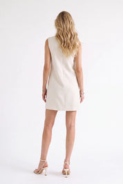 Beige Linen-Viscose Blend Floral Embroidered Sleeveless Midi Dress — model front view 5
